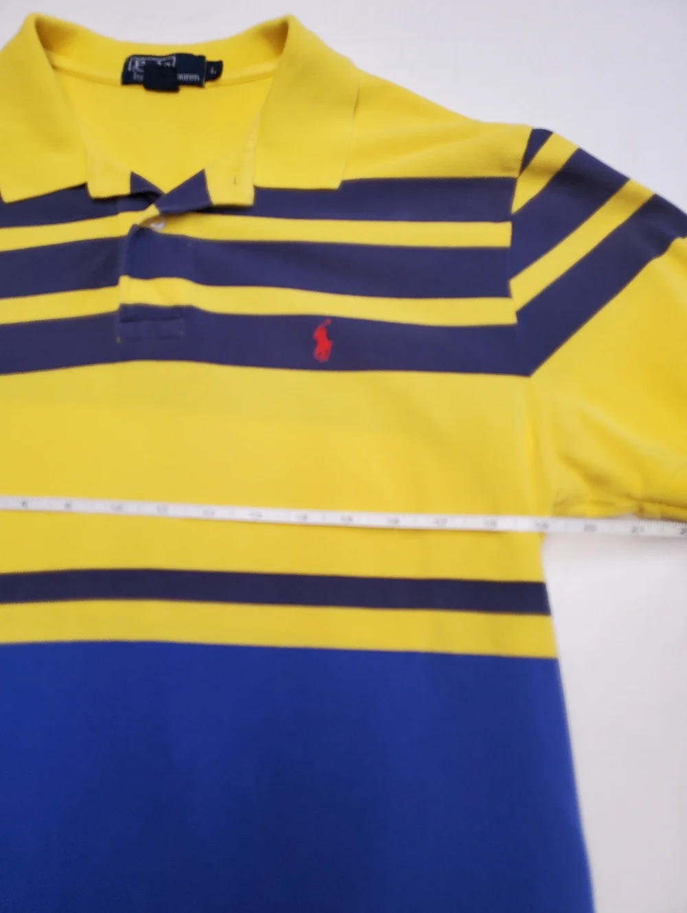 Vintage Polo Ralph Lauren Yellow Blue Striped Polo Shirt Men’s Large Classic